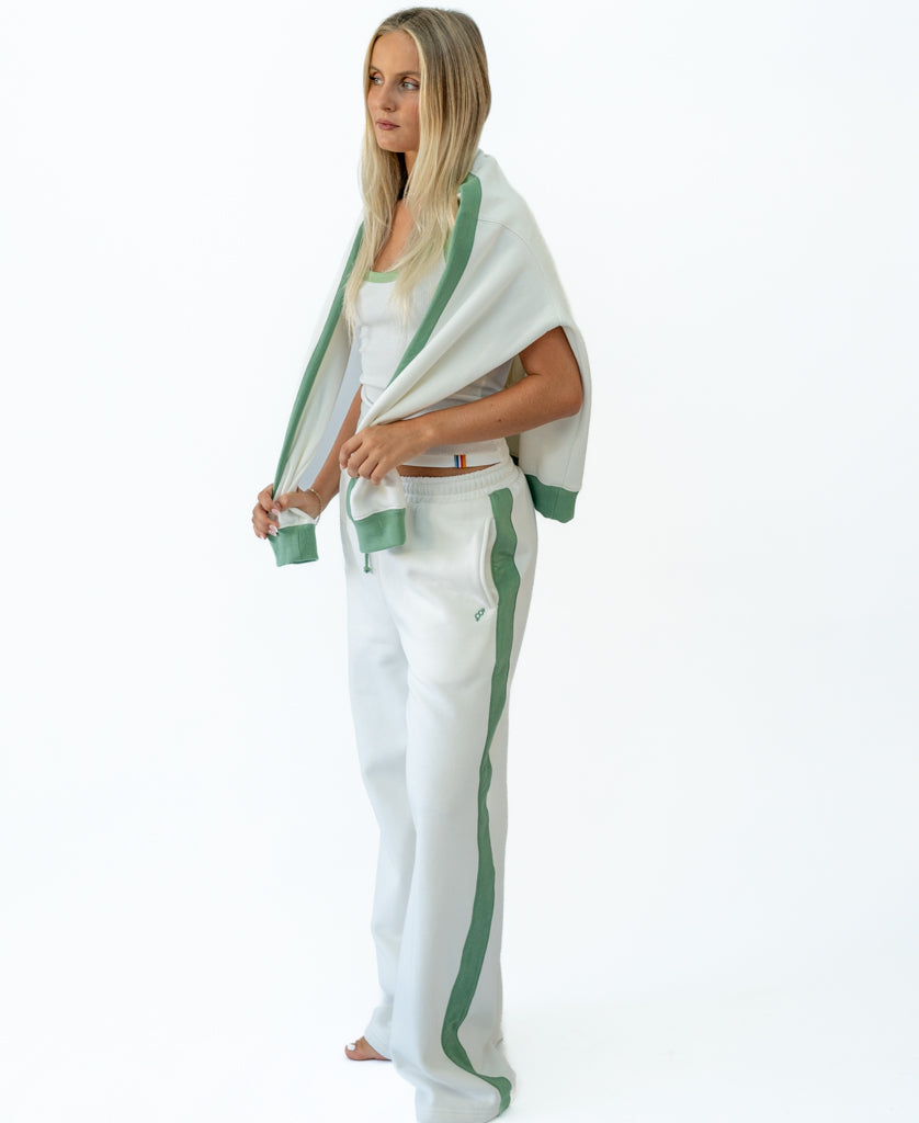 Golden Breed Koby Ringer Sweat | Off White/Surf Green - Sweatshirts