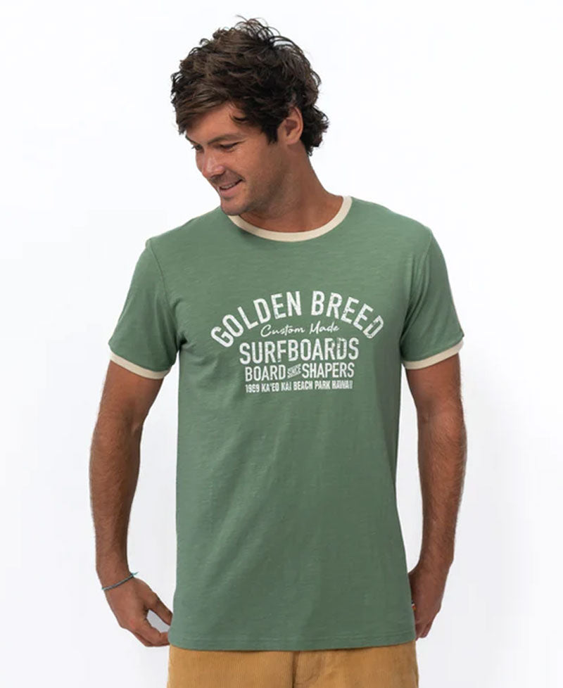 Golden Breed Kai Ringer Tee | Leaf Green - T-Shirts