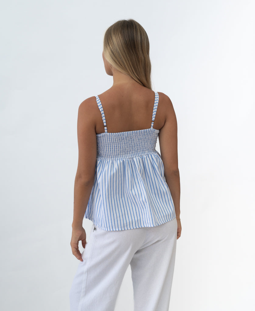 Lazy Beach Celine Top | White/Blue Stripe - Clothing Tops