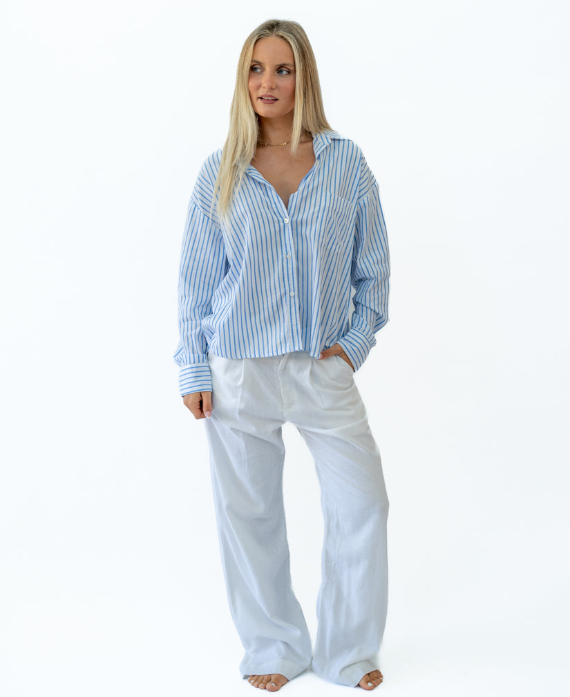 Lazy Beach Kiki Shirt | White/Blue Stripe - Shirts