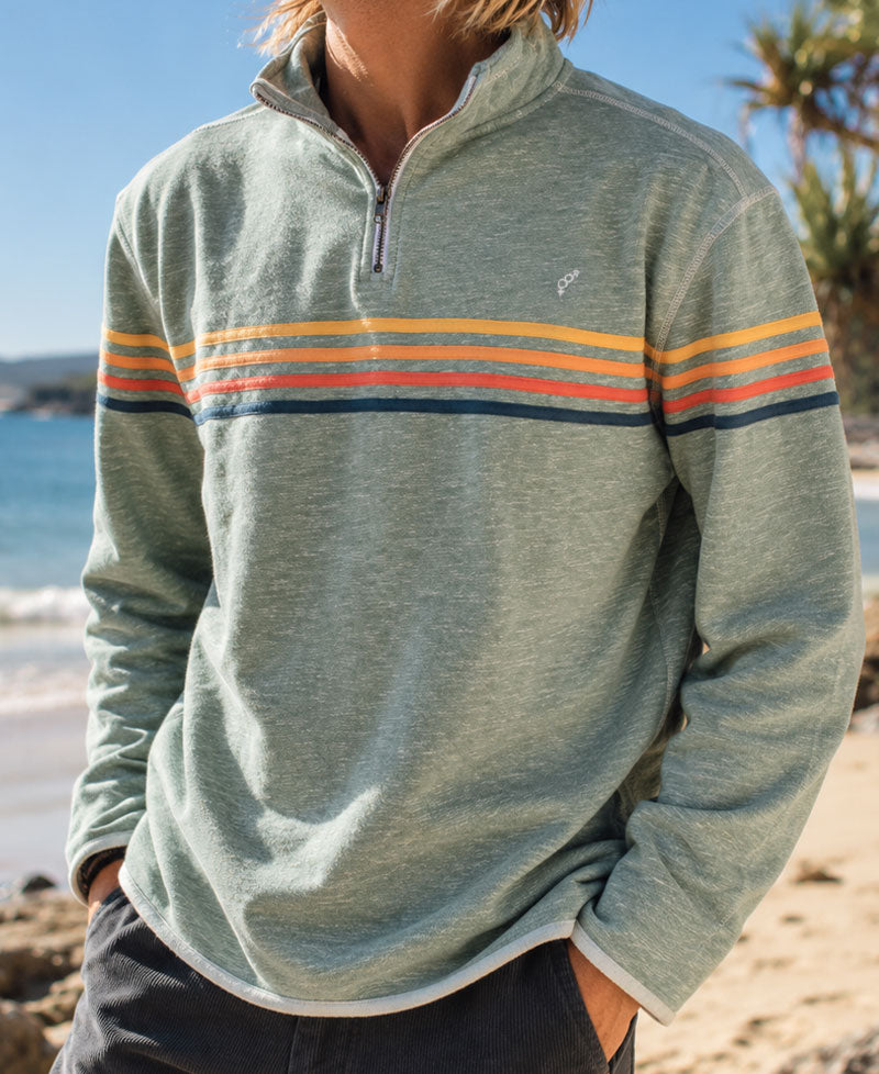 Golden Breed Long Island 1/4 Zip Rag Top | Surf Green Marle - Sweatshirts