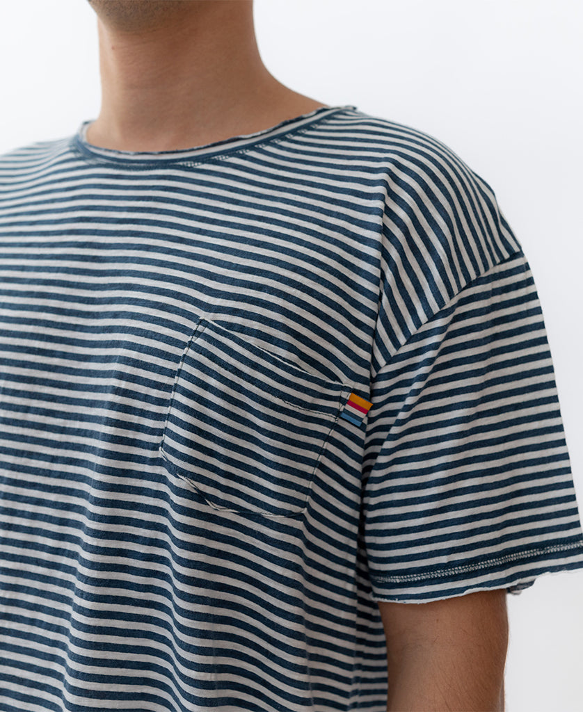 Mono Striped Rag Tee | Navy