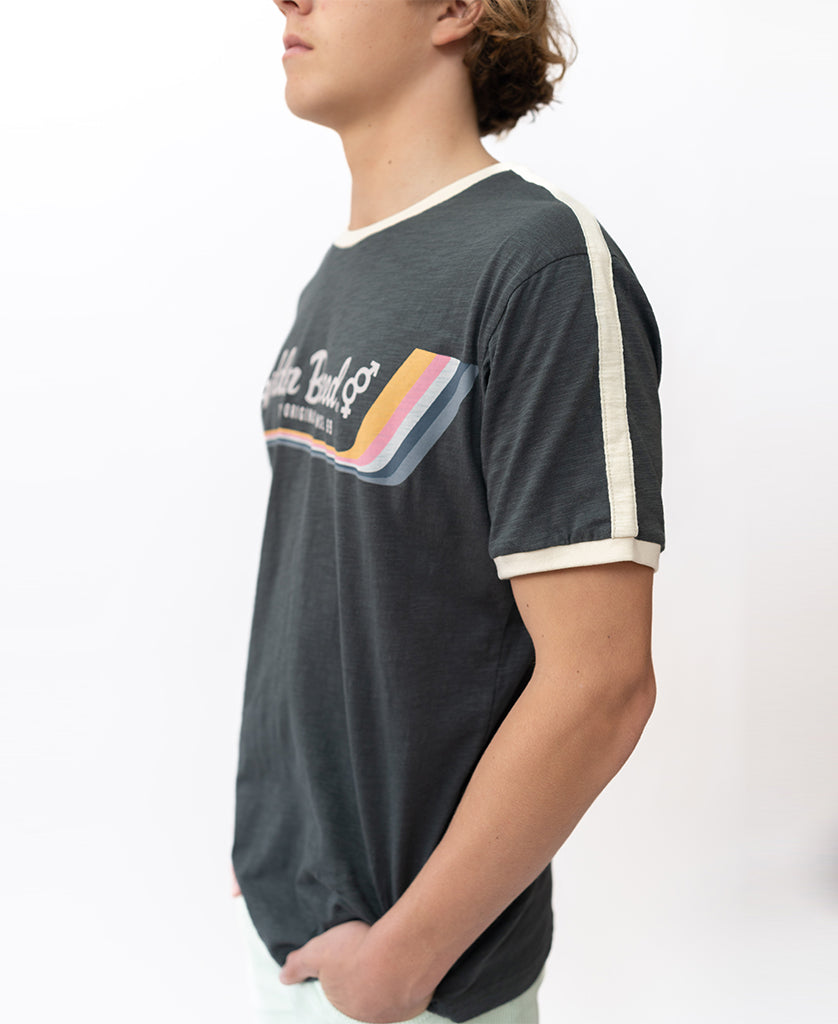 Retro Ringer Tee Shirt | Wash Black – Golden Breed Australia